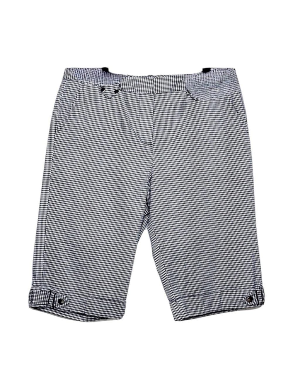 Larry Levine Preppy Gingham 10” Bermuda Shorts Black White Cotton Stretch Cuffed